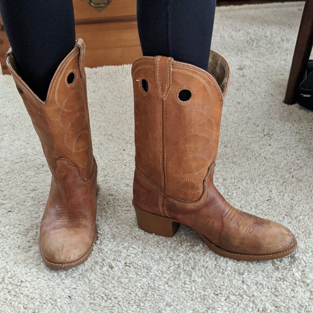 Acme Cowboy Western Boots Tan Leather Size 7 - Picture 8 of 8